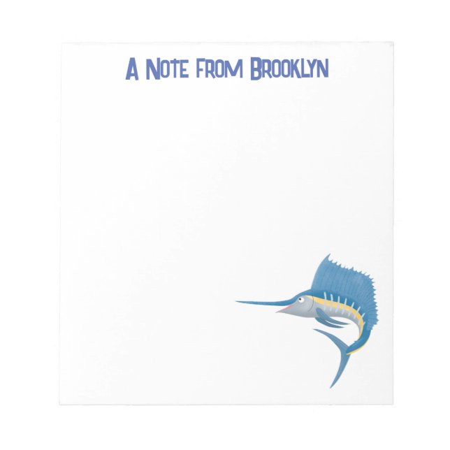 Swordfish sailfish fun cartoon illustration notepad (Front)