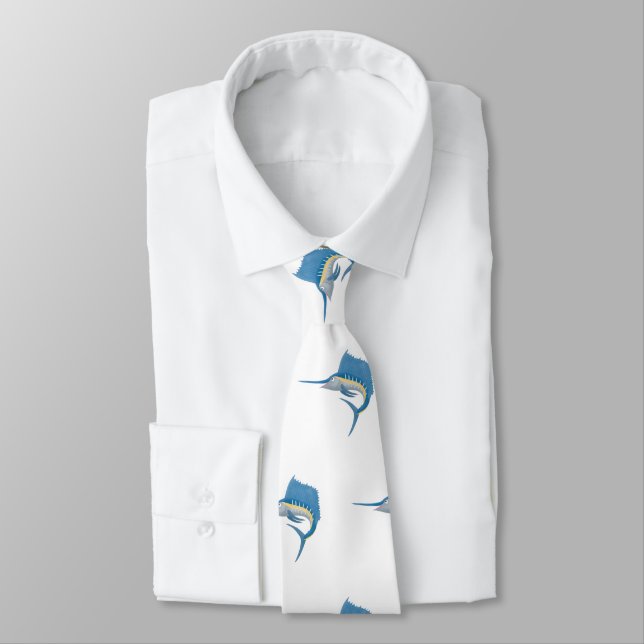Swordfish sailfish fun cartoon illustration tie (Tied)