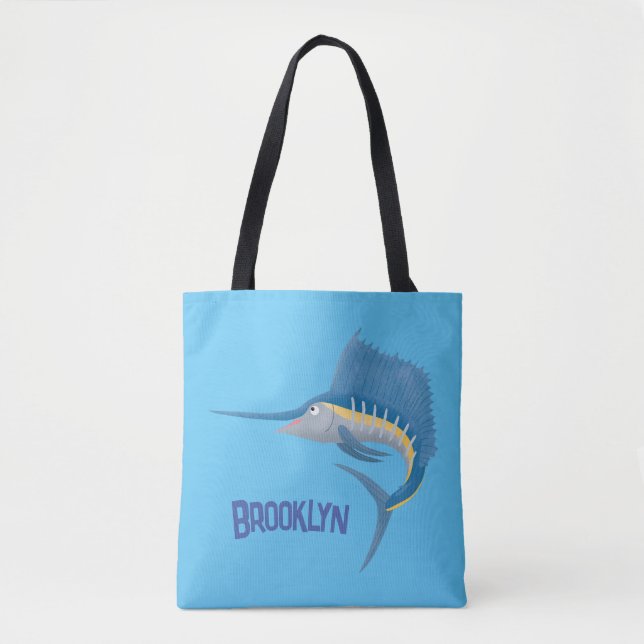 Swordfish sailfish fun cartoon illustration tote bag (Front)