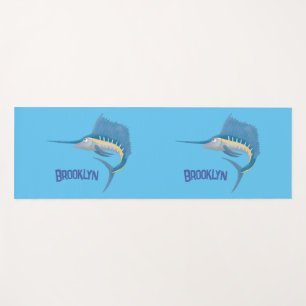 Swordfish sailfish fun cartoon illustration yoga mat