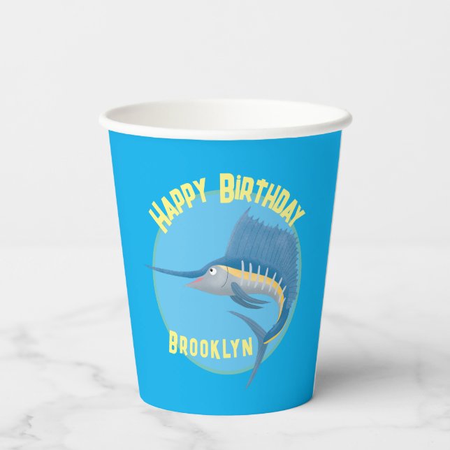 Swordfish sailfish fun cartoon personalized paper cups (Back)