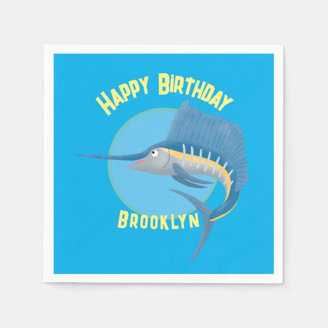 Swordfish sailfish personalized birthday cartoon  napkin (Front)