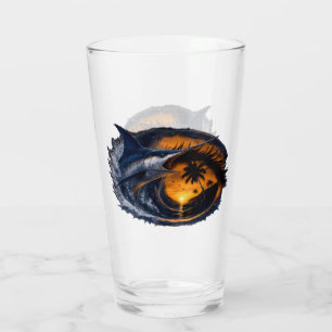 Swordfish Sunset Wave – Surreal Tropical Ocean Art Glass