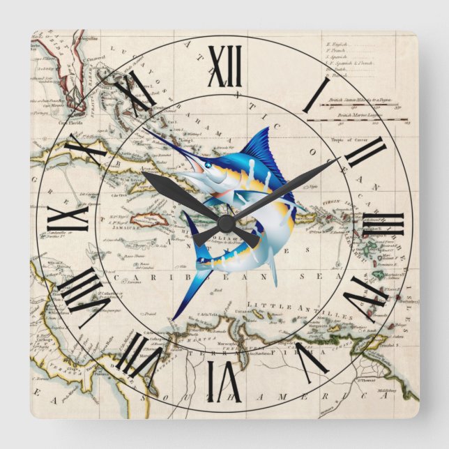 Swordfish ~ West Indies ~ Caribbean Sea ~ * ~ Square Wall Clock (Front)