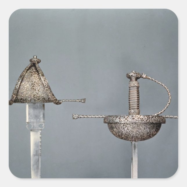 Swords: cup-hilted rapier of chiselled steel square sticker (Front)