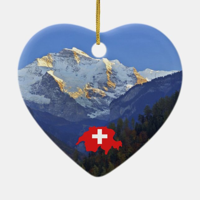 Swtzerland Jungfrau and flag Ceramic Ornament (Back)