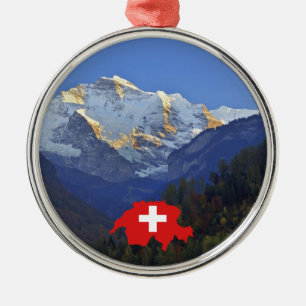 Swtzerland Jungfrau and flag Metal Ornament