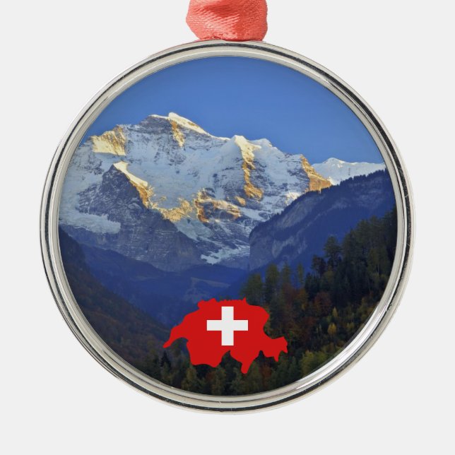 Swtzerland Jungfrau and flag Metal Ornament (Front)