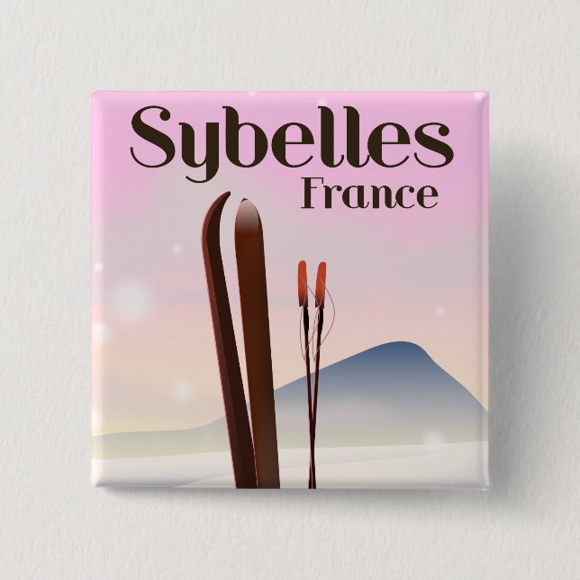 Sybelles France Ski poster 2 Inch Square Button (Front)