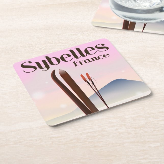 Sybelles France Ski poster Square Paper Coaster (Angled)