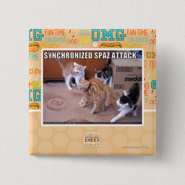 Sychronized Spaz Attack 2 Inch Square Button (Front)