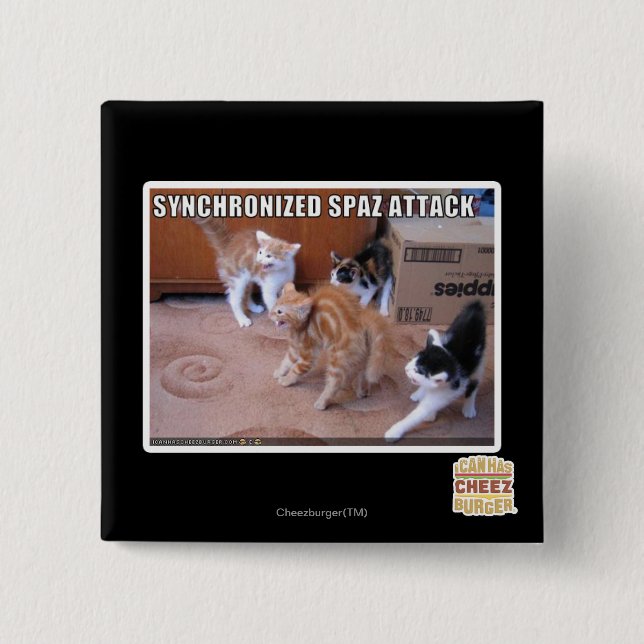 Sychronized Spaz Attack 2 Inch Square Button (Front)