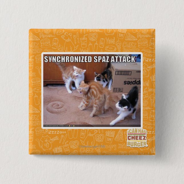 Sychronized Spaz Attack 2 Inch Square Button (Front)