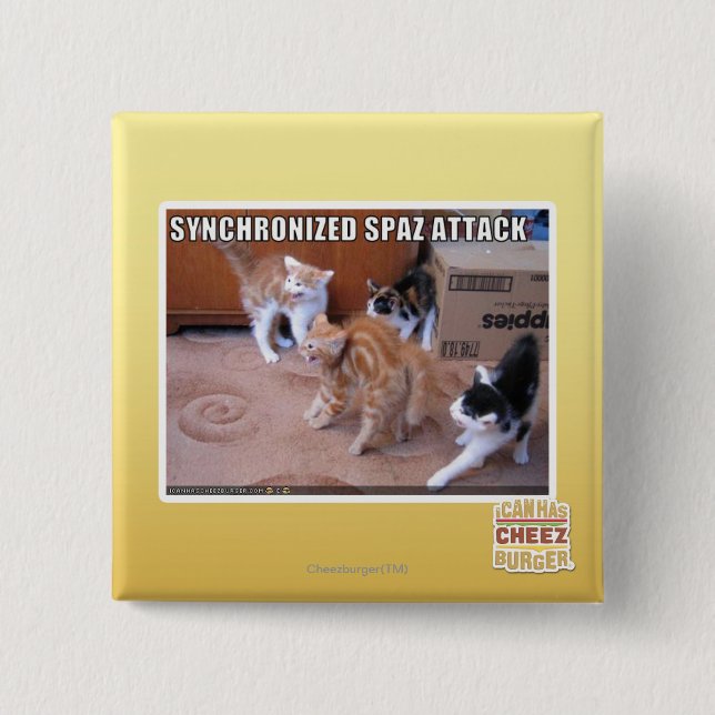 Sychronized Spaz Attack 2 Inch Square Button (Front)