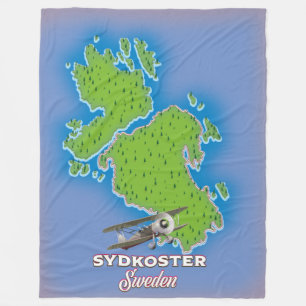 Sydkoster Sweden vintage map travel poster. Fleece Blanket