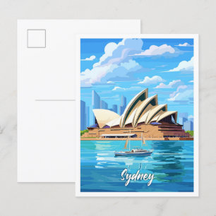 Sydney Australia Art Vintage Travel Illustration Postcard