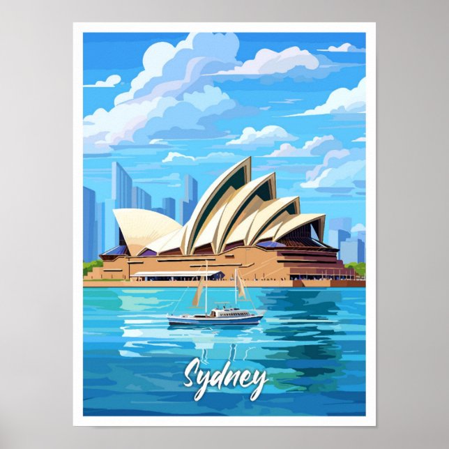 Sydney Australia Art Vintage Travel Illustration Poster (Front)