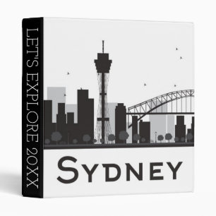 Sydney, Australia Black & White City Skyline Binder