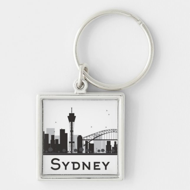 Sydney, Australia | Black & White City Skyline Keychain (Front)