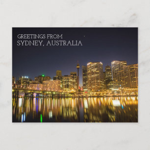 Sydney Australia Darling Harbour At Night Postcard