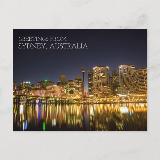 Sydney Australia Darling Harbour At Night Postcard (Front)