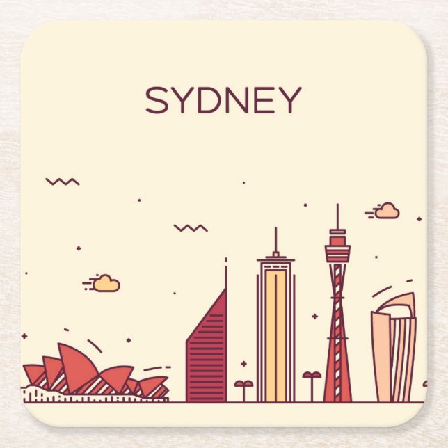 Sydney, Australia | Doodle Skyline Square Paper Coaster (Front)