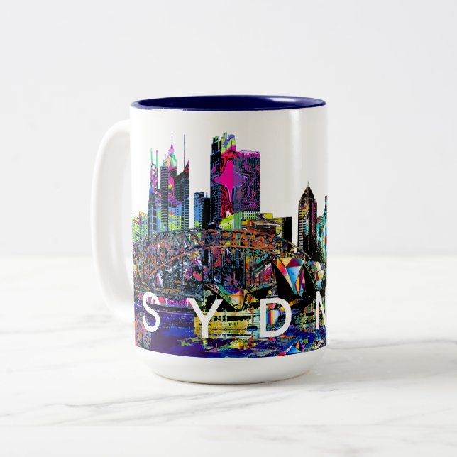 Sydney, Australia in graffiti Two-Tone Coffee Mug (Front Left)