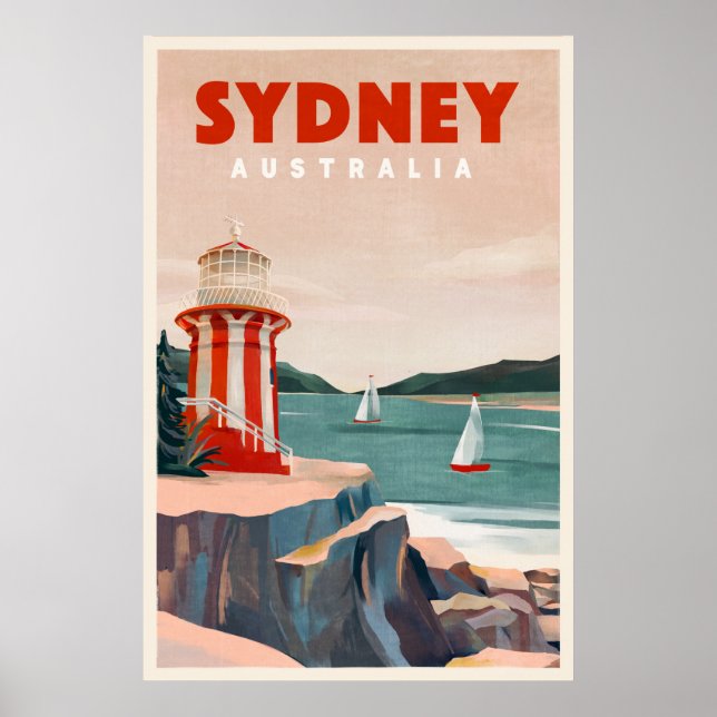 Sydney, Australia Lighthouse Vintage Travel Poster (Front)