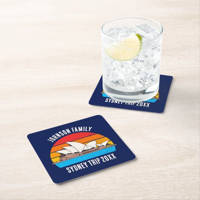 Sydney Australia Opera House Custom Blue Square Paper Coaster (Insitu)