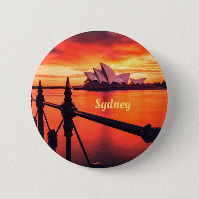 Sydney Australia Opera House Orange Sky 2 Inch Round Button (Front)