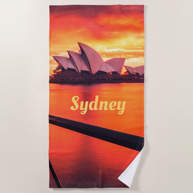 Sydney Australia Opera House Orange Sky Beach Towel (Front)