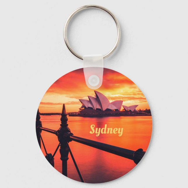 Sydney Australia Opera House Orange Sky Keychain (Front)