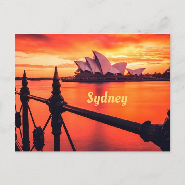 Sydney Australia Opera House Orange Sky Postcard (Front)