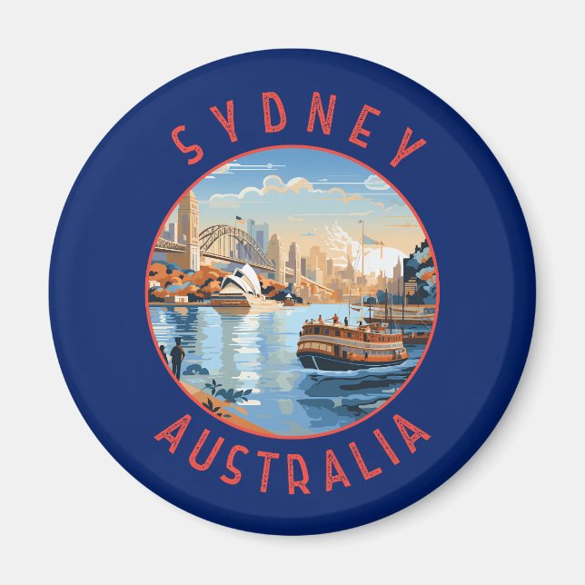 Sydney Australia Retro Distressed Circle Magnet (Front)
