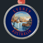 Sydney Australia Retro Distressed Circle Metal Ornament<br><div class="desc">Sydney retro vector travel design. Sydney,  capital of New South Wales and one of Australia's largest cities,  is best known for its harbourfront Sydney Opera House,  with a distinctive sail-like design.</div>