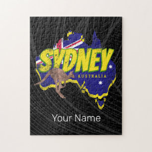 Sydney Australia Retro Kangaroo And Flag Vintage Jigsaw Puzzle