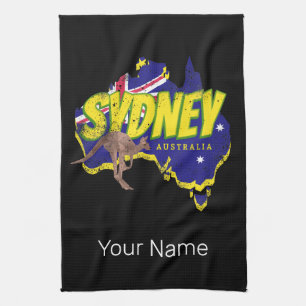 Sydney Australia Retro Kangaroo And Flag Vintage Kitchen Towel