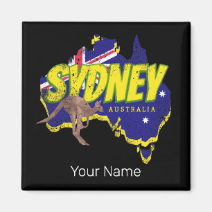 Sydney Australia Retro Kangaroo And Flag Vintage Magnet