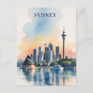 Sydney Australia Skyline watercolor Travel  Postcard