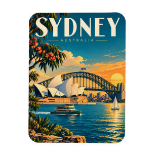 Sydney Australia Sunset Illustration Travel Art Magnet