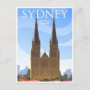 Sydney Australia Travel Art Vintage  Postcard