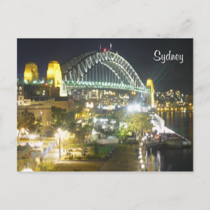 sydney bridge night lights postcard