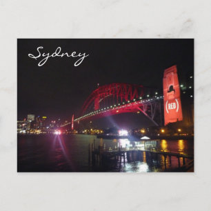 sydney bridge red night postcard