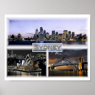 Sydney by Night - Australia - Mosaic - Poster