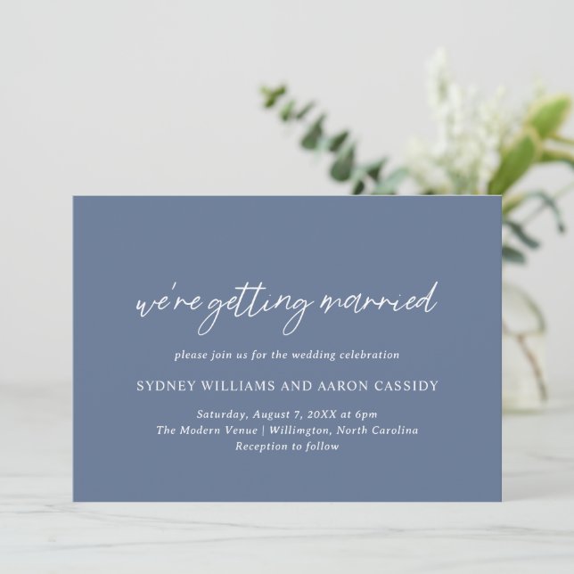 Sydney Dusty Blue Modern Wedding Invitation (Standing Front)