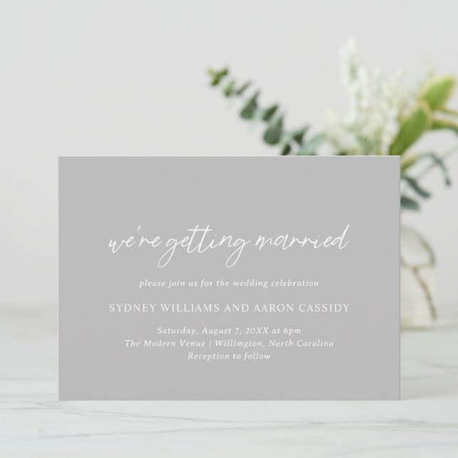 Sydney Grey Modern Wedding Invitation (Standing Front)