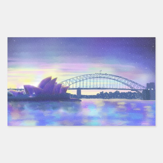 Sydney Harbor Opera House Purple Sunset Painting Sticker (Front)