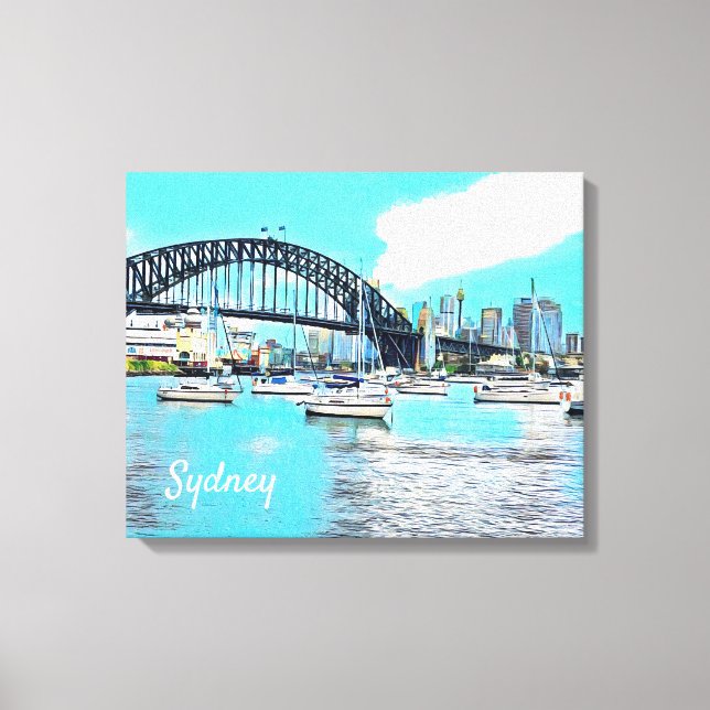 Sydney Harbour Bridge blue sky with yachts Canvas Print (Front)