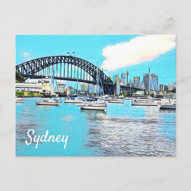 Sydney Harbour Bridge blue sky with yachts Postcard (Front)