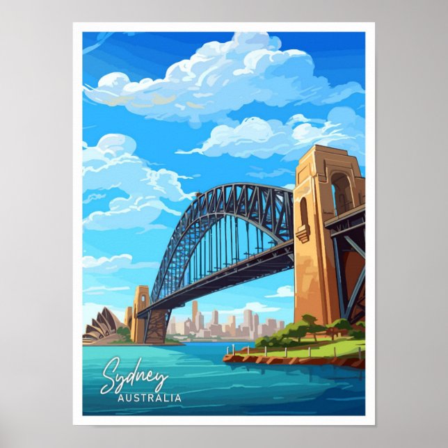 Sydney Harbour Bridge Travel Vintage Illustration Poster (Front)